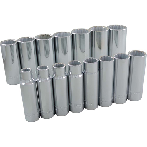 Socket Set, 15 Pcs, 1/2" Drive Size, Deep
