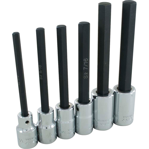 Hex Head Socket Set, Hex, 1/2" Drive, 6 Pcs