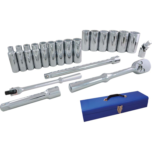 Socket & Attachment Set, 20 Pcs, 1/2" Drive Size, Deep