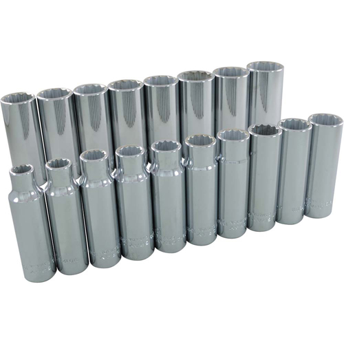 Socket Set, 18 Pcs, 1/2" Drive Size, Deep