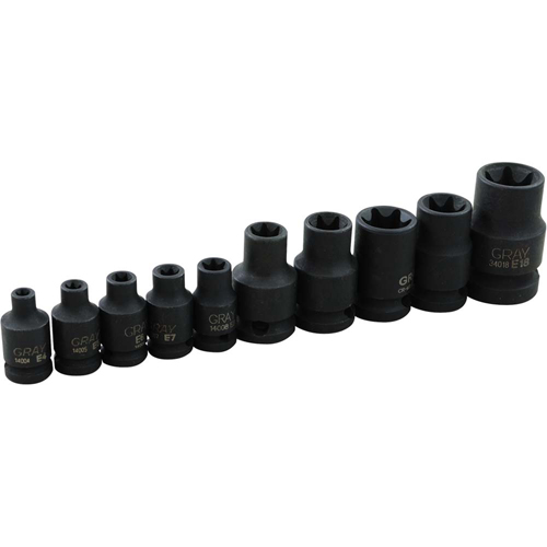 Torx® Socket Set, 10 Pcs, Impact, 1/4" Drive Size