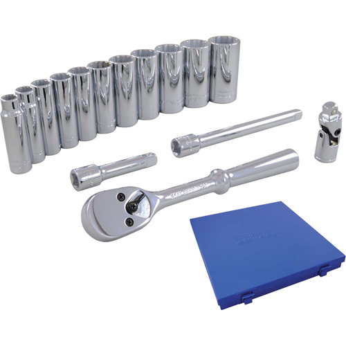 Socket & Attachment Set, 15 Pcs, 3/8" Drive Size, Deep