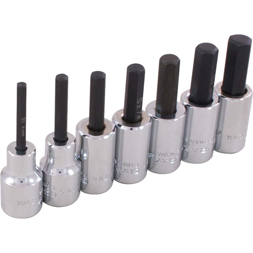 Hex Head Socket Set, Hex, 3/8" Drive, 7 Pcs
