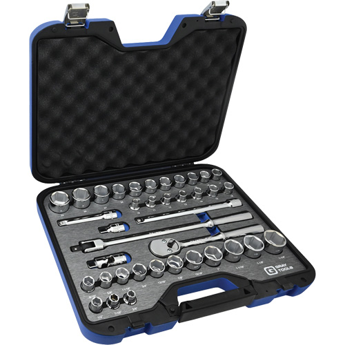 SAE & Metric Socket & Attachments Set, 38 Pcs, 1/2" Drive Size