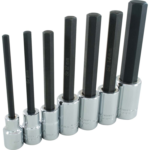 Extra Long Hex Head Socket Set, Hex, 1/2" Drive, 7 Pcs