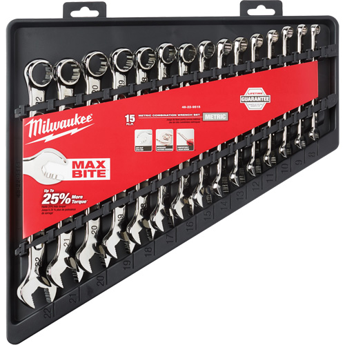 Wrench Set, Combination, 15 Pieces, Metric