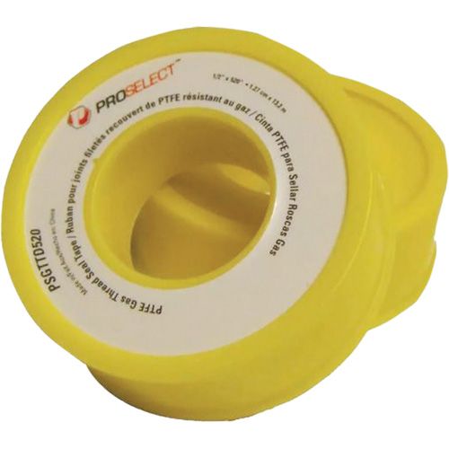 Gas & Oil PTFE Pipe Thread Tape, 12.7 mm (1/2") x 6.6 m (21.67'), Yellow