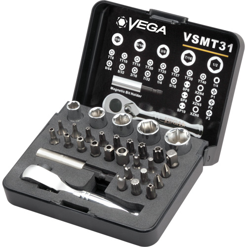 Tamper Proof Bit, Socket & Ratchet Set, 31 Pcs., Hex Tamper/Phillips/Spanner/Torx® Tamper/Triple Square