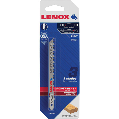 Clean Cutting Wood Jigsaw Blade, Bi-Metal, T-Shank, 4" L, 6 TPI