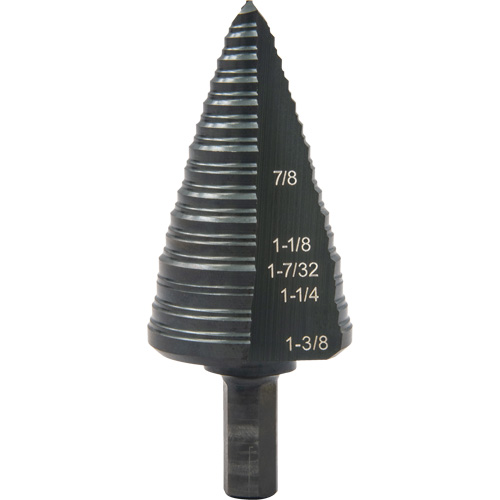 #12 Multi-Hole Step Drill Bit, 7/8" - 1-3/8" , 1/16" Increments, High Speed Steel