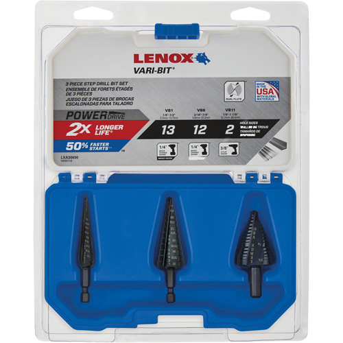 Step Drill Bit Set, 3 Pieces, High Speed Steel