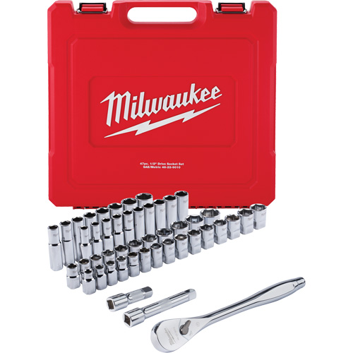 SAE & Metric Ratchet & Socket Set, 47 Pcs, 1/2" Drive Size, Deep