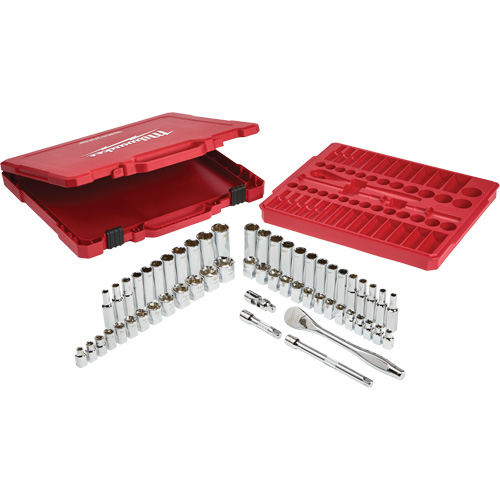 SAE & Metric Ratchet & Socket Set, 56 Pcs, 3/8" Drive Size, Deep