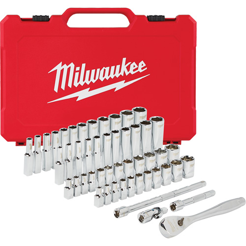 SAE & Metric Ratchet & Socket Set, 50 Pcs, 1/4" Drive Size, Deep