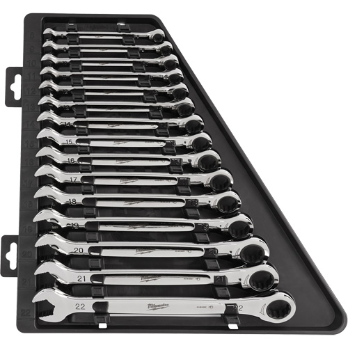 Ratcheting Wrench Set, Combination, 15 Pieces, Metric