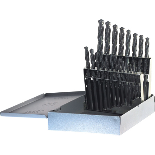 DRILLCO Jobber Length Drill Bit Set, 21 Pieces, High Speed Steel