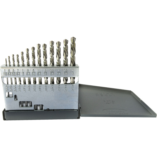 DRILLCO USA Left-Hand Jobber Length Drill Bit Set, 13 Pieces, High Speed Steel