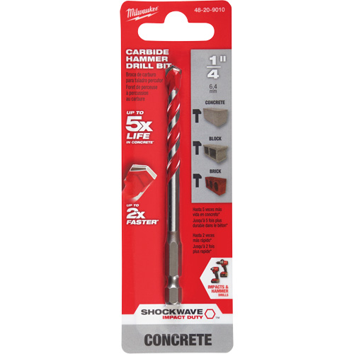 Shockwave™ Hammer Drill Bit, 1/4", Hex Shank, Carbide