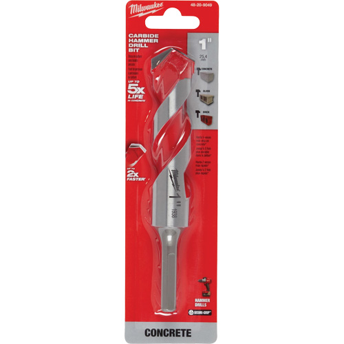 Hammer Drill Bit, 1", 3-Flat Shank, Carbide