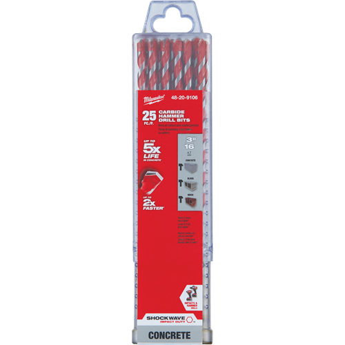 Shockwave™ Hammer Drill Bit, 3/16", Hex Shank, Carbide