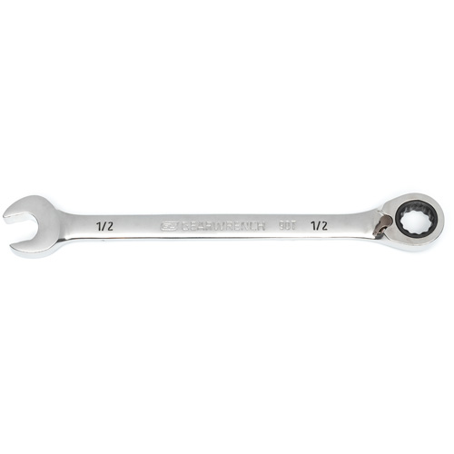 90-Tooth Reversible Ratcheting Wrench, 12 Point, 1/2", Chrome/Polished Finish