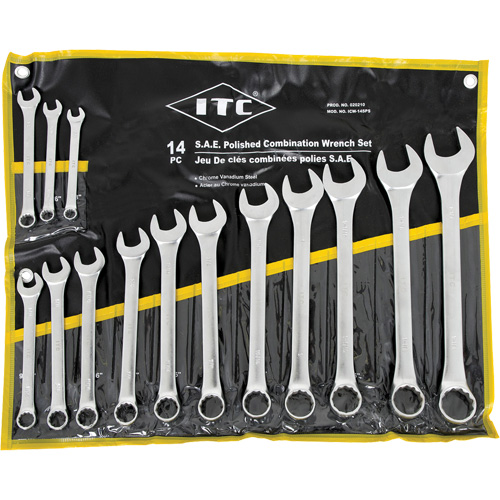 ICW-14PS Polished Wrench Set, Combination, 14 Pieces, Imperial