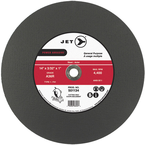 A36R Power Abrasive Cut-Off Wheel, 14" x 3/32", 1" Arbor, Type 1, 4400 RPM
