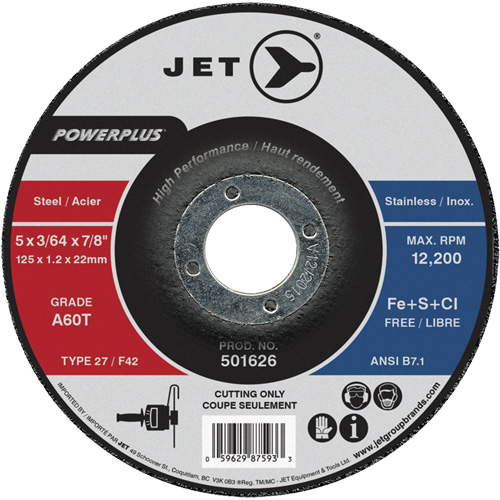 A60T PowerPlus Cut-Off Wheel, 5" x 3/64", 7/8" Arbor, Type 27, 12200 RPM