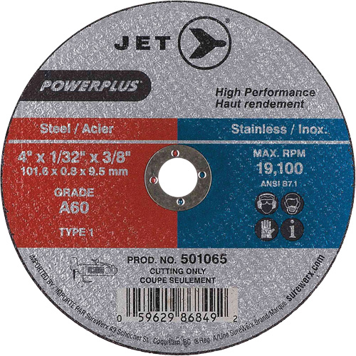 Powerplus Cut-Off Wheels for Die Grinders - Steel, 4" x 1/32", 3/8" Arbor, Type 1, 19100 RPM