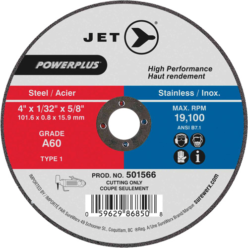 Powerplus Cut-Off Wheels for Die Grinders - Steel, 4" x 1/32", 5/8" Arbor, Type 1, 19100 RPM