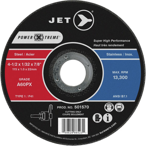 Power Xtreme Cut-Off Wheels, 5" x 1/16", 7/8" Arbor, Type 1, 12200 RPM