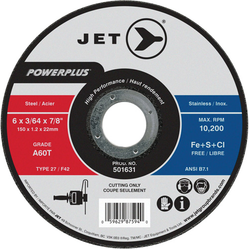 High Performance Cut-Off Wheels, 6" x 3/64", 7/8" Arbor, Type 27, 10200 RPM