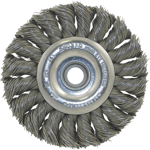 Knot Twisted Wire Wheels, 8" Dia., 0.020" Fill, 1/2" Arbor, Steel
