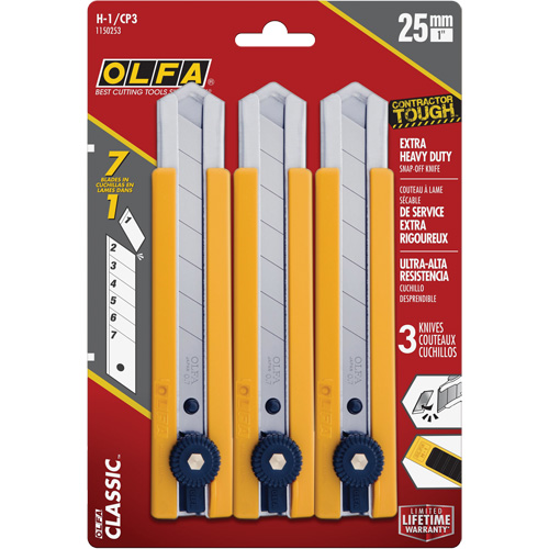 H-1 Classic Extra Heavy-Duty Utility Knife with Rubber Grip Inset, 25 mm