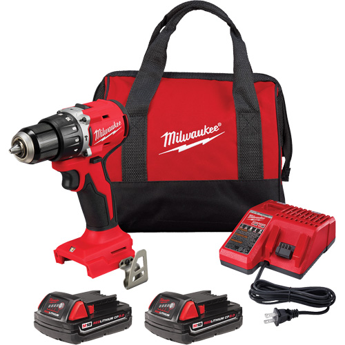 M18™ Compact Brushless Hammer Drill/Driver Kit, Lithium-Ion, 18 V, 1/2" Chuck, 550 in-lbs Torque