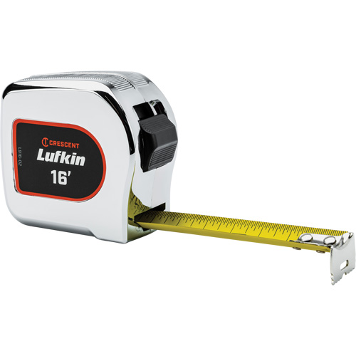 Legacy Chrome Case Yellow Clad Tape Measure, 1" x 16', Imperial Graduations