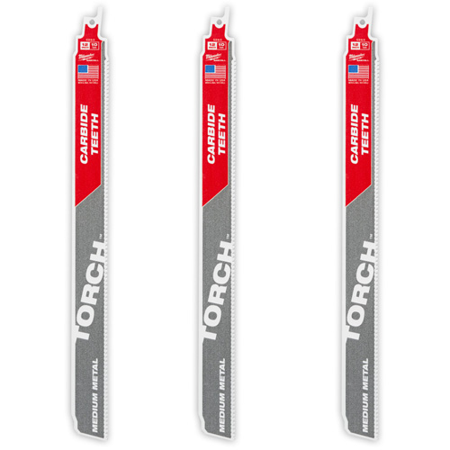 TORCH™ 3-Pack with Carbide Teeth for Medium Metal, Carbide, 10 TPI, 12" L x 1" W