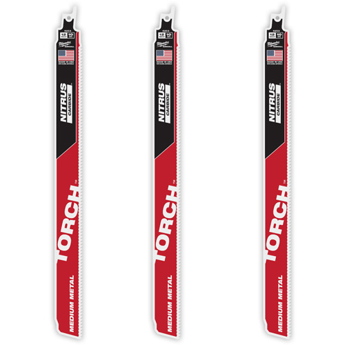 TORCH™ 3-Pack with NITRUS CARBIDE™ Teeth for Medium Metal, Carbide, 10 TPI, 12" L x 1" W