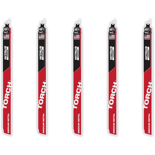 TORCH™ 5-Pack with NITRUS CARBIDE™ Teeth for Medium Metal, Carbide, 10 TPI, 12" L x 1" W