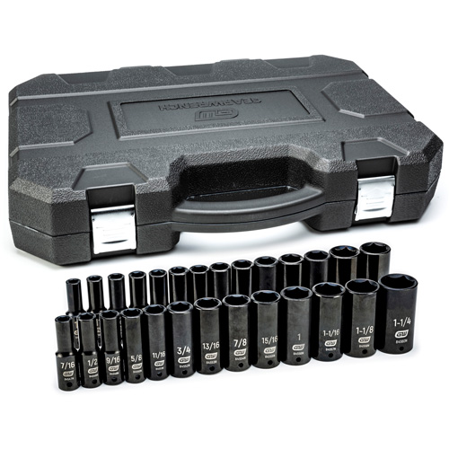 6-Point SAE/Metric Socket Set, 27 Pcs, Impact, 1/2" Drive Size, Deep