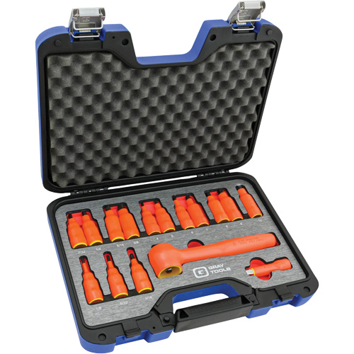 3/8" Drive SAE & Metric Hex Bit Insulated Socket and Attachment Set, 1000 V, 16 Pcs