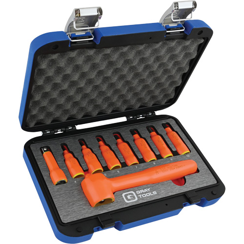 3/8" Drive Insulated Metric Hex Bit Socket and Attachment Set, 1000 V, 9 Pcs