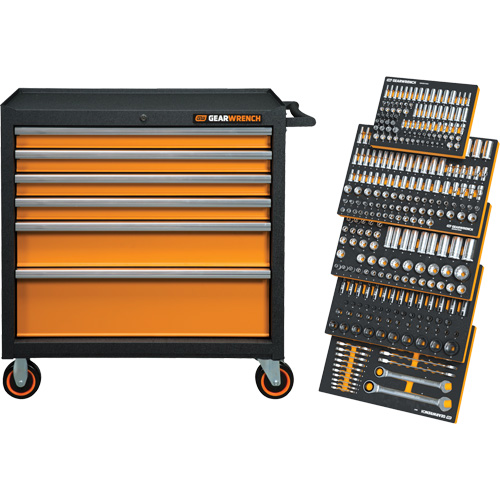 MEGAMOD Metric Mechanics Tool Set in Modular Foam Trays with Rolling Cabinet, 358 Pieces