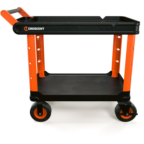 RAILWORKS 2-Shelf Industrial Utility Cart with 8" Casters, 47" L x 24-1/2" W x 37-4/5" H, Black/Orange