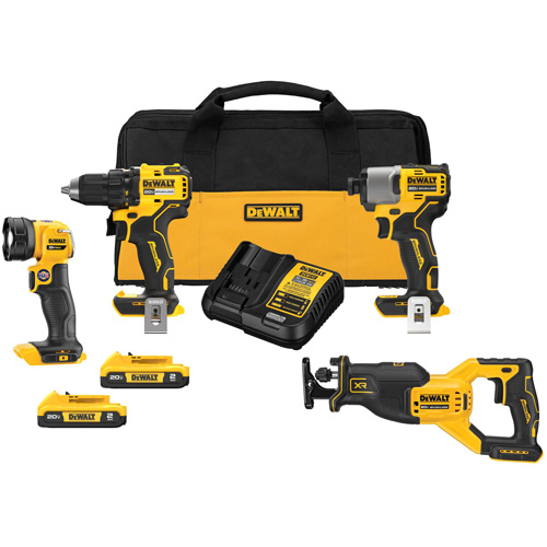 XR® Brushless Cordless 4-Tool Combo Kit, Lithium-Ion, 20 V