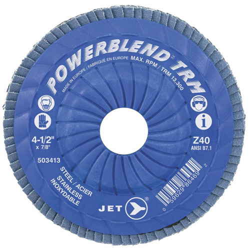 POWERBLEND TRM Trimmable Flap Disc, 4-1/2" x 7/8", Type 29, Z120 Grit, Zirconia Alumina