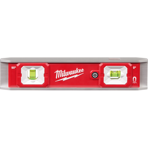 Torpedo Level with Lighted Vials, 9" L, Aluminum, 2 Vials, Magnetic