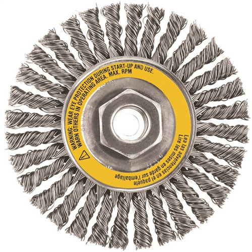 Wheel Brush, 4" Dia., 0.02" Fill, 5/8"-11 Arbor, Stainless Steel