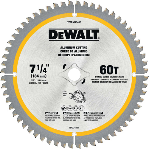 Tungsten Carbide-Tipped Steel Circular Saw Blade, 7-1/4", 60 Teeth, Non-Ferrous Use