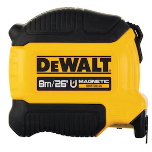 Compact Magnetic Tape Measure, 26'/8 m, Imperial & Metric Graduations